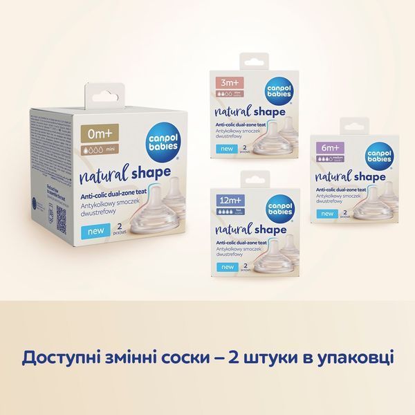 Соска силіконова антиколікова від 12м до пляшечок Canpol babies Natural Shape 2шт 21-753 фото